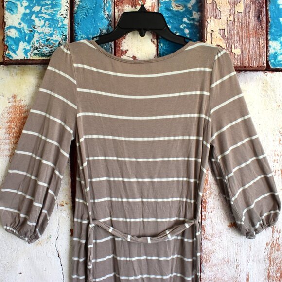 Women's Loila Dress Striped 3/4 Sleeve Crew Neck Belted SMALL Brown - Picture 7 of 13
